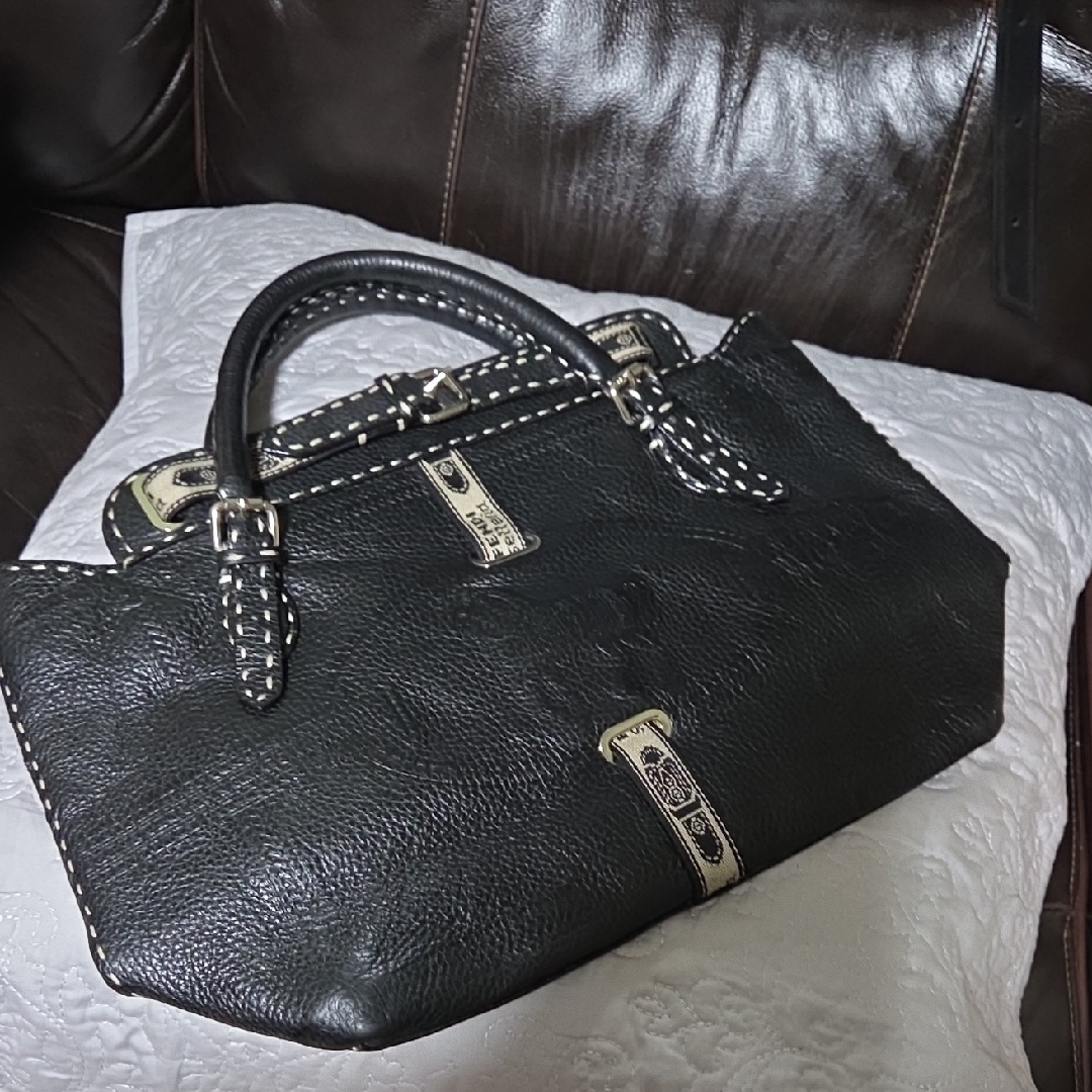 Fendi Vintage Leather Satchel Handbag With Contrast Stitching